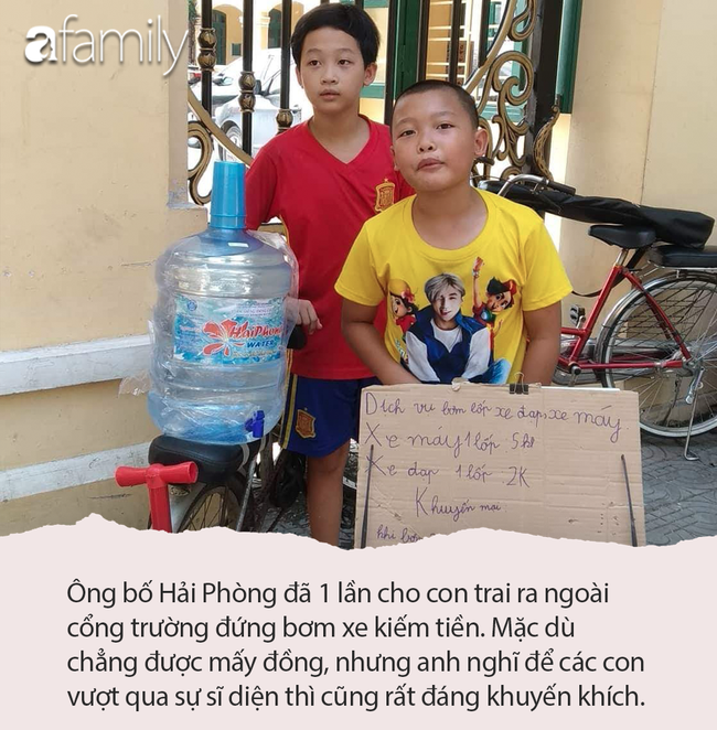 Cho con trai đứng ngoài đường bơm xe kiếm tiền, ông bố Hải Phòng dạy 2 bé bài học về sự tự lập khiến ai nấy sửng sốt - Ảnh 3.